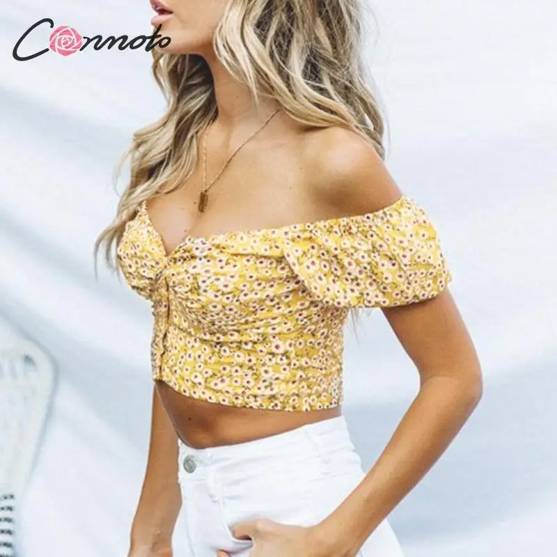 Conmoto Повседневные винтажные блузки и короткие топы с принтом модная короткая