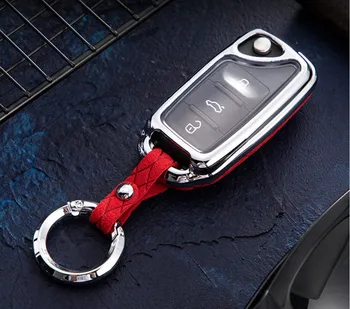 

Car Suede Leather Key Case For Skoda Octavia A5 Kodiaq For VW MK4 Polo Bora Beetle Caddy T5 Tiguan Seat Flip Key Cover Holder