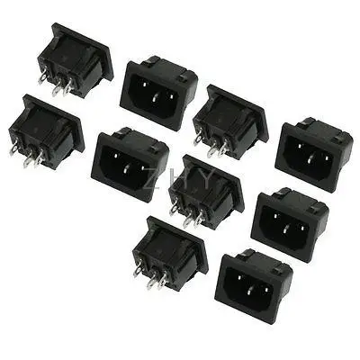 10 х ПЕРЕМЕННОГО ТОКА 250 В 10A IEC320 C14 3Pin Мужской Power Plug Черный|power plug connection|power strip flat