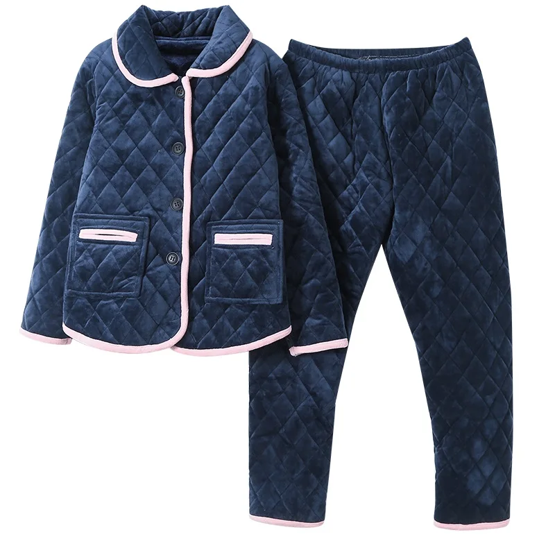 Buy Winter Women's Three layer Thick Diamond Velvet Quilted Pajamas Long Sleeve