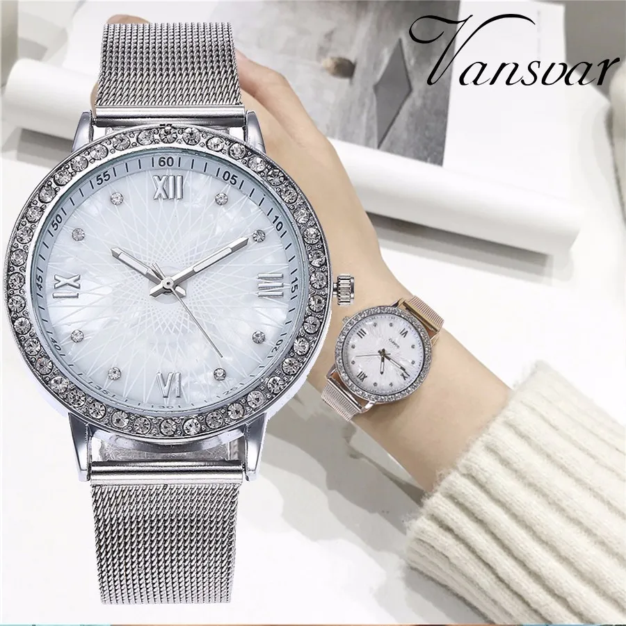 Vansvar Brand Silver Gold Mesh Wristwatches Fashion Casual Womens Rhinestone Watch Ladies Gift Clock Relogio Feminino Hot huismerk kopen in de aanbieding Vansvar Brand Silver Gold Mesh Wristwatches Fashion Casual Womens Rhinestone Watch Ladies Gift Clock Relogio Feminino Hot huismerk kopen in de aanbieding