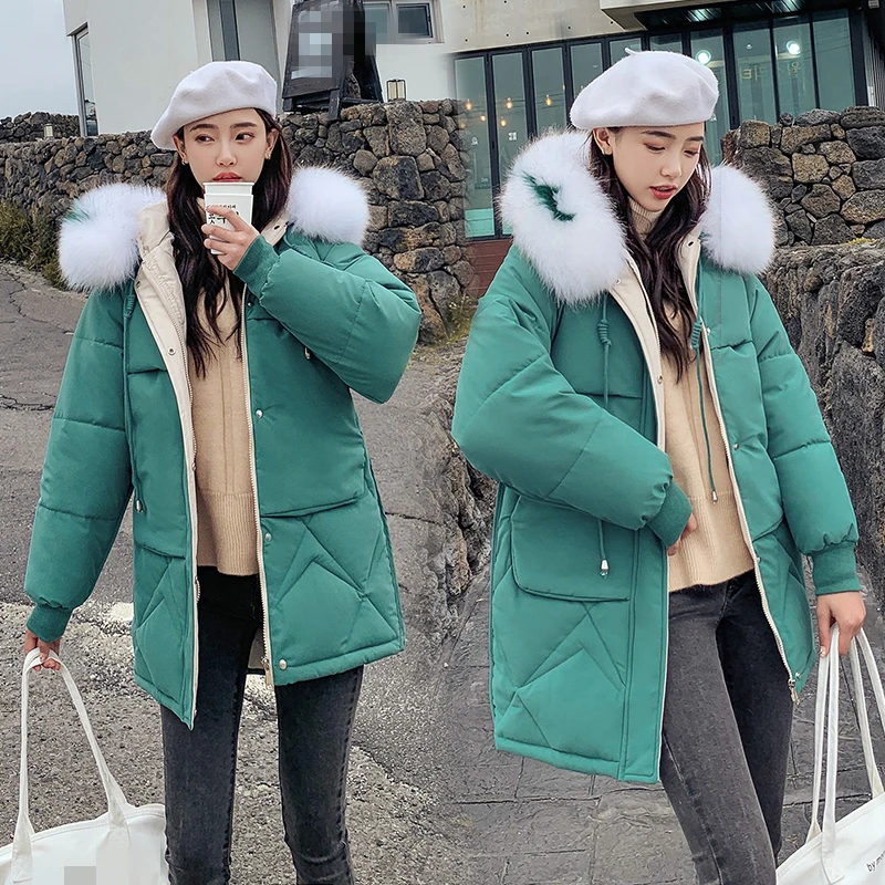 

Winter Jacket Women Coats Artificial hair collar Female Parka white Thick Cotton Padded Lining Ladies Outerwear 3XL