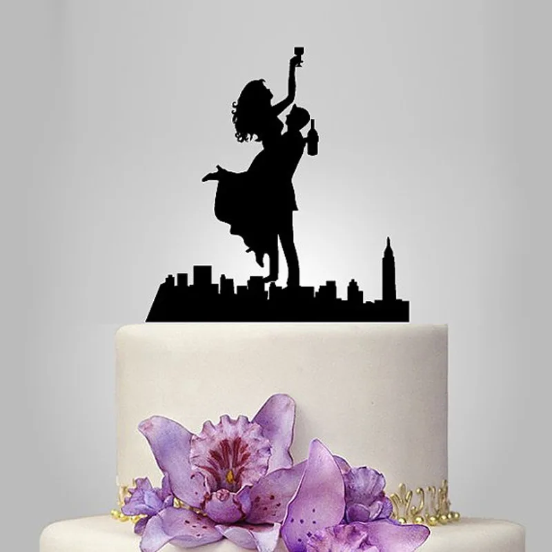 2019 Real Rushed Acrylic City  Wedding  Cake  Topper Wedding  