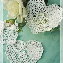 Хлопок, ручная работа, в форме сердца, вязание крючком, коврик для чашки, 20 шт./партия, Whtie и кроше аппликация экрю