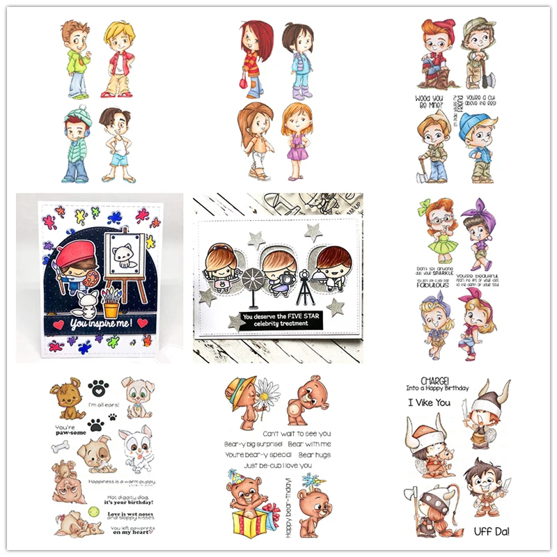 

Cartoon Human Figure & Animal Clear Stamps Card Making Clear Stamps for Scrapbooking Album Decorative Silicon Stamp Craft