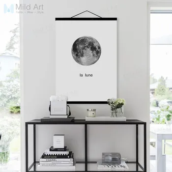 

Black White Minimalist Moon French Typography Wooden Framed Posters Nordic Wall Art Pictures Home Decor Canvas Paintings Scroll