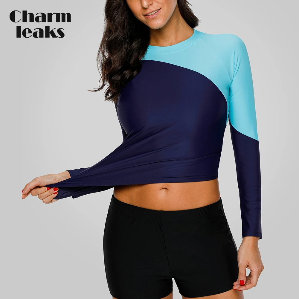 Charmleaks Women Long Sleeve Rashguard Swimwear Surfing Top Swimsuit