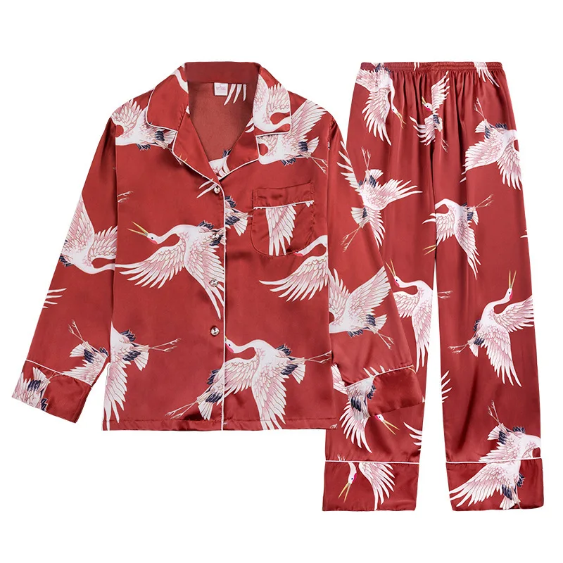 

Satin Pyjamas Women Autumn Comfortable Long Sleeve Animal Print Pyjama Femme Home Clothes Sets Elegant pizama damska C50461AD