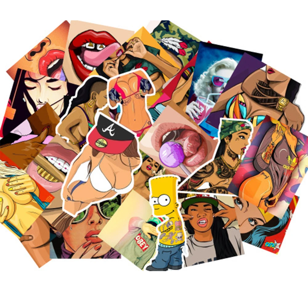 47 Pcs Styling Pvc Waterproof Tease Vulgar Sexy Vulgar beauty Girls Stickers For Motorcycle Skateboard Luggage Toy Decor Sticker