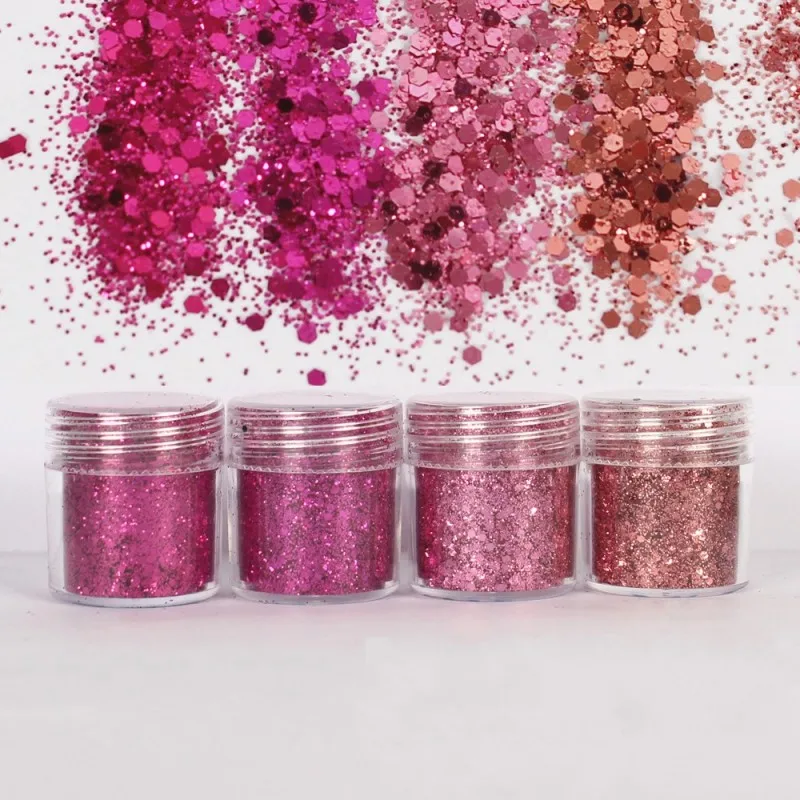 Set of 4 10ml Chunky Pink series Nail Glitter Powder Sequins Powder For Nail Art Decoration Gradient Set ultra-fine Glitter