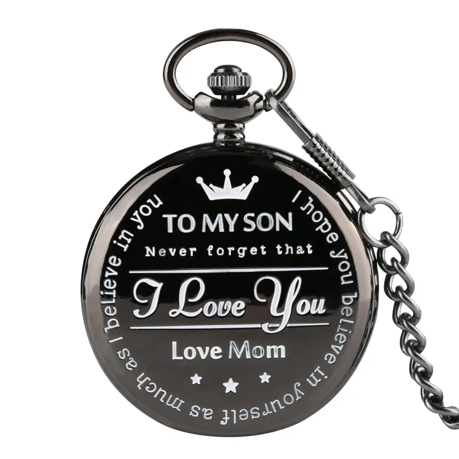 Черный «Мой сын» кварцевые карманные часы для мужчин повседневное вырезка слово мужские часы подарки форма Мама 2019