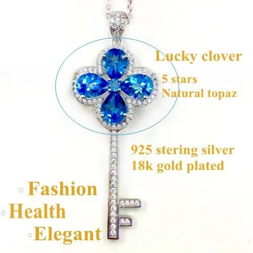 blue topaz pendant necklace lucky leaves