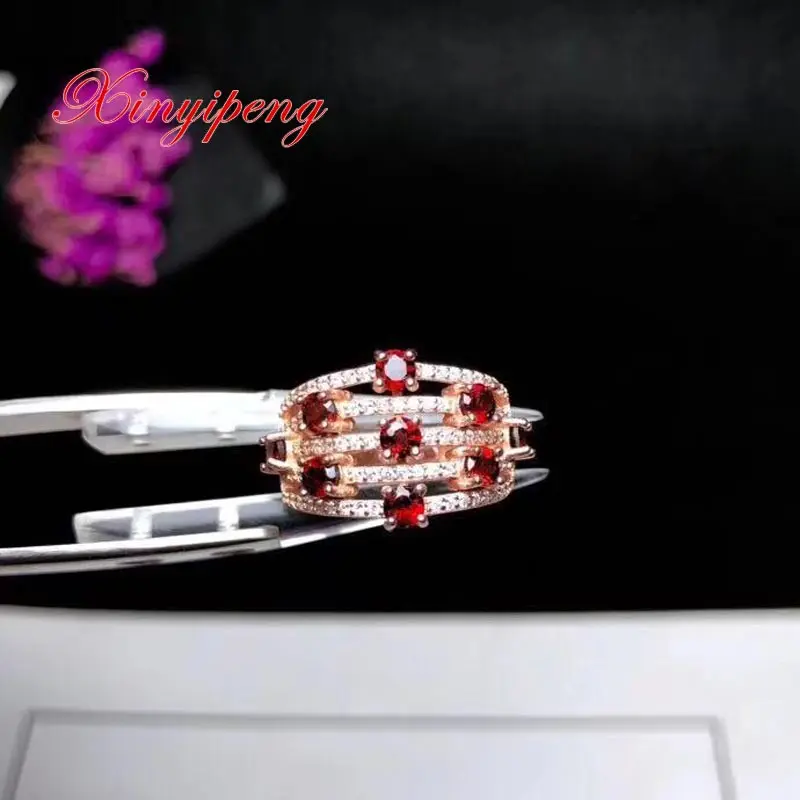 

Xin yi peng 925 silver inlaid natural garnet ring The women ring beautiful