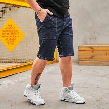 

Fashion Casual Shorts Men Jeans Straight Pockets Knee Length Punk Short Denim Trousers Biker Spring Jeans Homme