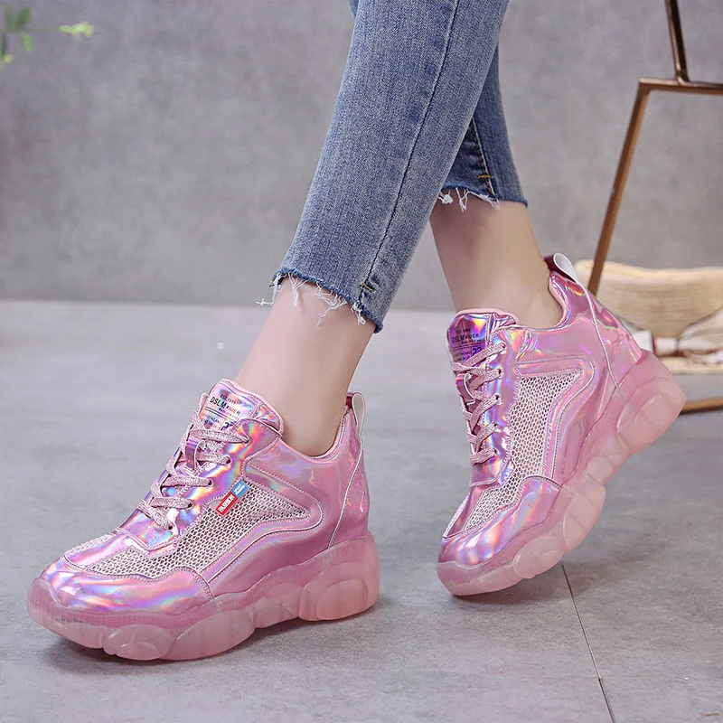 Lucyever Spring Summer Casual Shoes Woman Platform Cut Out Ladies Sneaker Patent Leather Pink White Zapatos De Mujer | Обувь