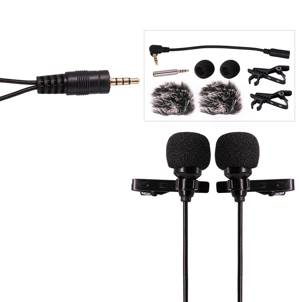 Dual-Headed Lavalier Lapel Clip-on Omnidirectional Condenser Microphone