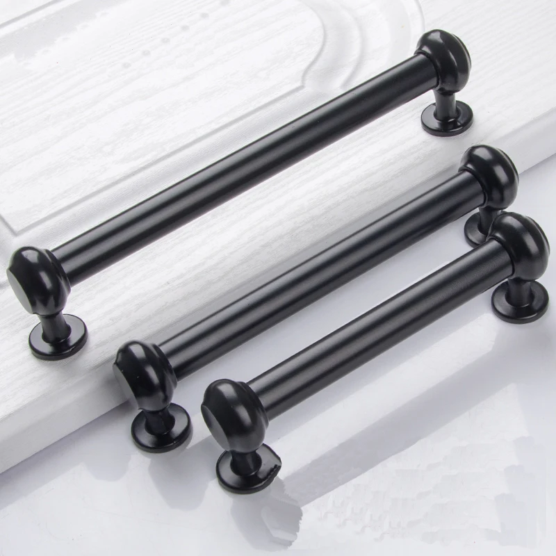Простые дверные ручки из цинкового сплава, современные кухонные ручки для ящиков шкафа, черные ручки для мебельных аксессуаров 128-320 мм