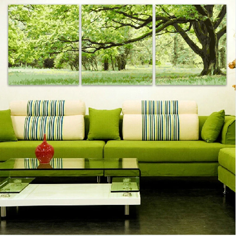 

vintage home decor Tree-lined pictures painting by numbers Three-picture Combination oil painting on canvas Triptych H466