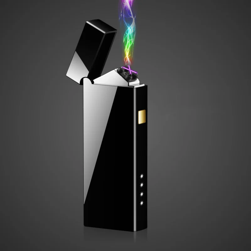 Пальчиковая двойная дуговая зажигалка с дисплеем батареи электрическая зажигалка для сигарет металлическая ветрозащитная usb-зажигалка электронные гаджеты - Цвет: Слоновая кость