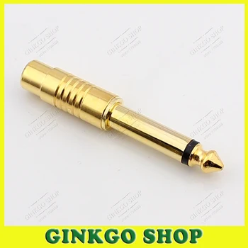 

25pcs/lot Metal Gold Plated 6.5mm Mono Male Connector to RCA Female Plug for Mixers Audio Connection Adapter