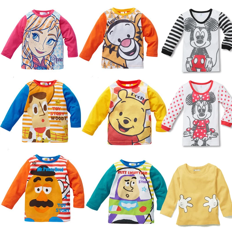 

2019 Autumn Children Toy Story Anna Cotton Striped Color Patchwork Cartoon Animal Baby Kids Boys Girls Long Sleeve T-Shirts