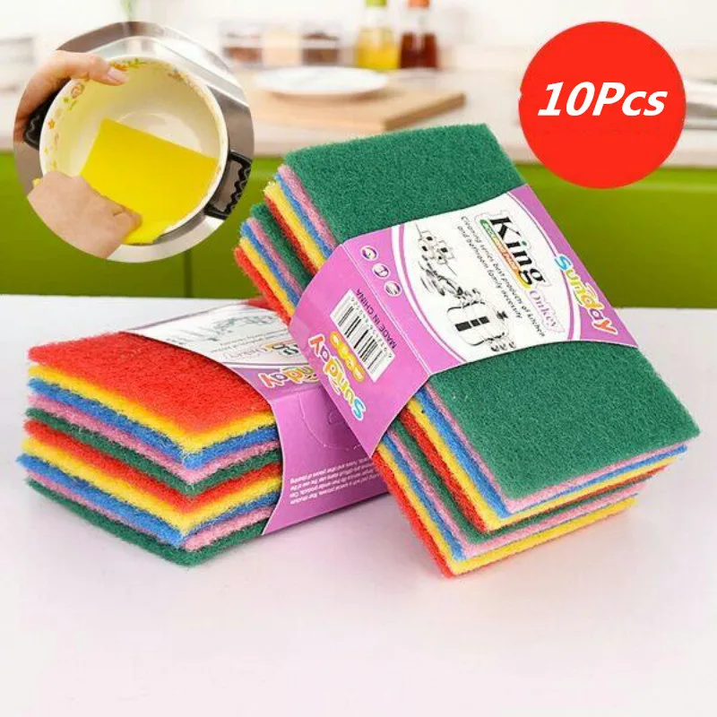 

10Pcs High Efficient Sponge Emery Scouring Pad Strong Decontamination Dish Towels Kitchen Bathroom Washing Cleaning Tool