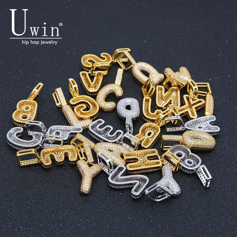 

UWIN Mini A-Z Custom Bubble Intial Letter Name Pendant Charm For Gold Silver Cubic Zirconia Hip Hop Necklaces Drop Shipping
