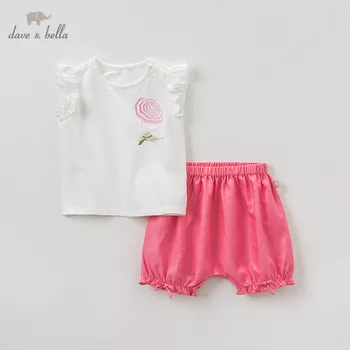 

DB10199 Dave bella summer baby girl clothing sets cute children suits infant high quality clothes girls pullover outfit
