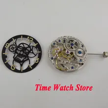 Подходит для мужских часов 17 ювелирные изделия серебро азиатские полный механические каркасные часы 6497 ручной намоткой движение с черным и скелетоном на циферблате, M16