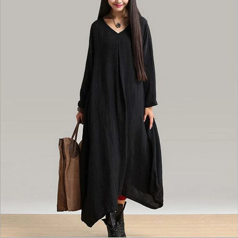 

Women Dress 2016 Fashion Spring Summer Cotton Linen Maxi Dress Vintage Dress Vestidos Sundress Woman Causal Long Dresses