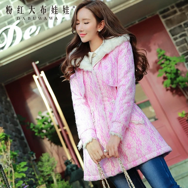 Cheap dabuwawa plus size women clothing new winter slim waisted fashion women's lace coat winter wholesale