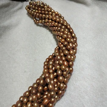 

JYX 2019 Pearl DIY rice shape 8*9mm grey golden Real Freshwater Pearl Strings Strands DIY Handmade Jewelry 15" for 1 strings