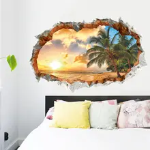 Большой Пальма пляж Закат 3D вид съемные наклейки на стену Наклейка домашний декор натуральный пейзаж стикер на стену домашний декор Горячий