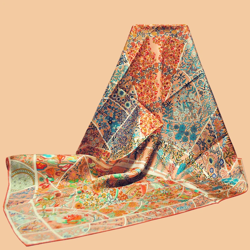 

HuaJun 2 Store|| Spring Field Style Classic "Fleurs de Giverny" 90 Silk Scarf 100% Natural Silk Twill
