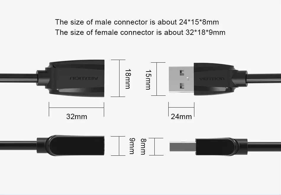 Vention USB 2,0 Удлинительный кабель «Папа-мама» USB кабель Удлинительный USB кабель 1 м 1,5 м 2 м 3 м удлинитель шнура для ПК ноутбука HD