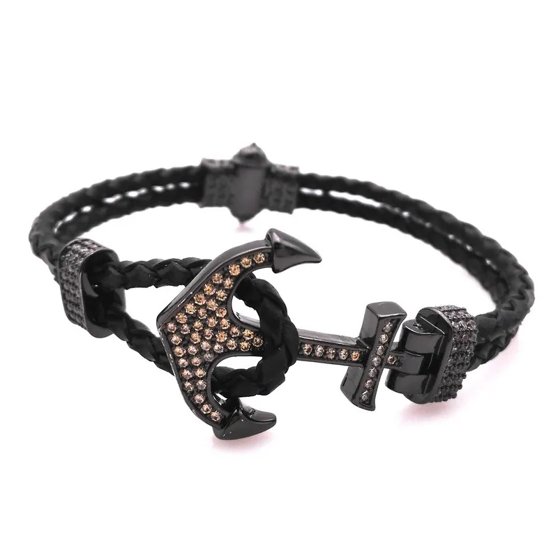 

2019 New Micro-zircon Woven Leather Anchor Bracelet With Male And Female Charm Bracelet Jewelry Bracelet Male Bracelet Pulseras
