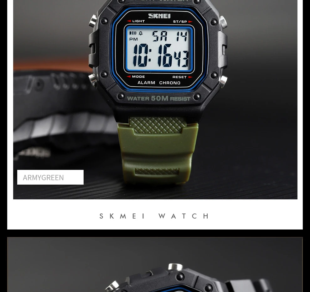 SKMEI уличные спортивные часы, мужские цифровые часы, водонепроницаемые, 5 бар, будильник, Модные Военные мужские цифровые часы, montre homme 1496