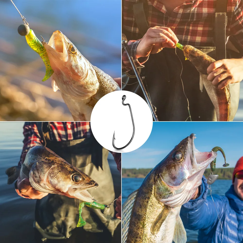 DONQL 10pcs Set Fishing Hook Carben Steel Wide Crank Offset Fishhook For Soft Worm Lure 50#-1# Bass Barbed Carp Fishing Hooks  (7)
