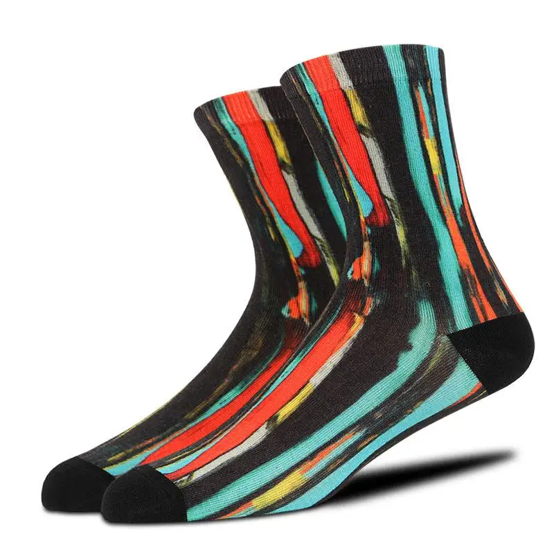 New 38 44 Men 3d Print Socks Adult Male Thin Crew Socks Summer