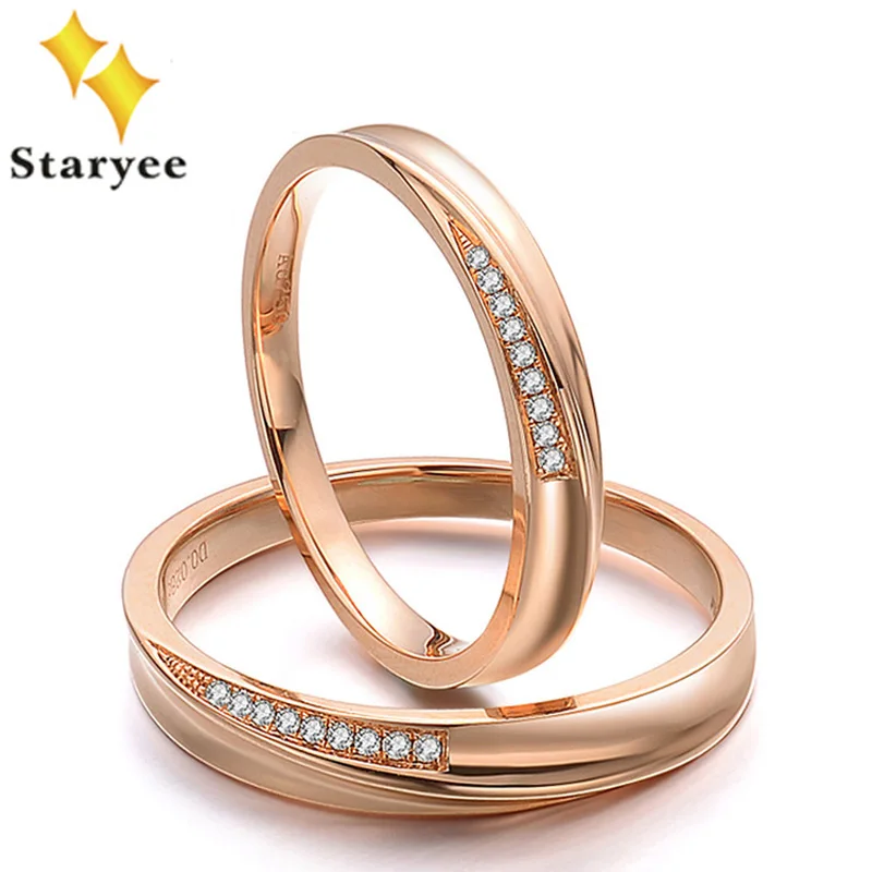 Genuine 18k solid rose gold his and hers wedding bands engagement rings