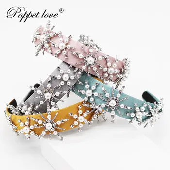 

2019 New Trendy Handmade Imitation Pearl Hairbands For Women Gold Color Ball Bride Wedding Hair Jewelry Hair Bands Accessories