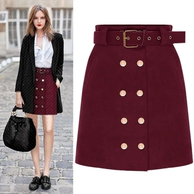 2018 nuevo Otoño Invierno señora gamuza cuero A line Falda Mujer moda alta cintura doble paquete cadera Mini faldas cortas|a-line skirt|fashion short skirtshort skirt - AliExpress