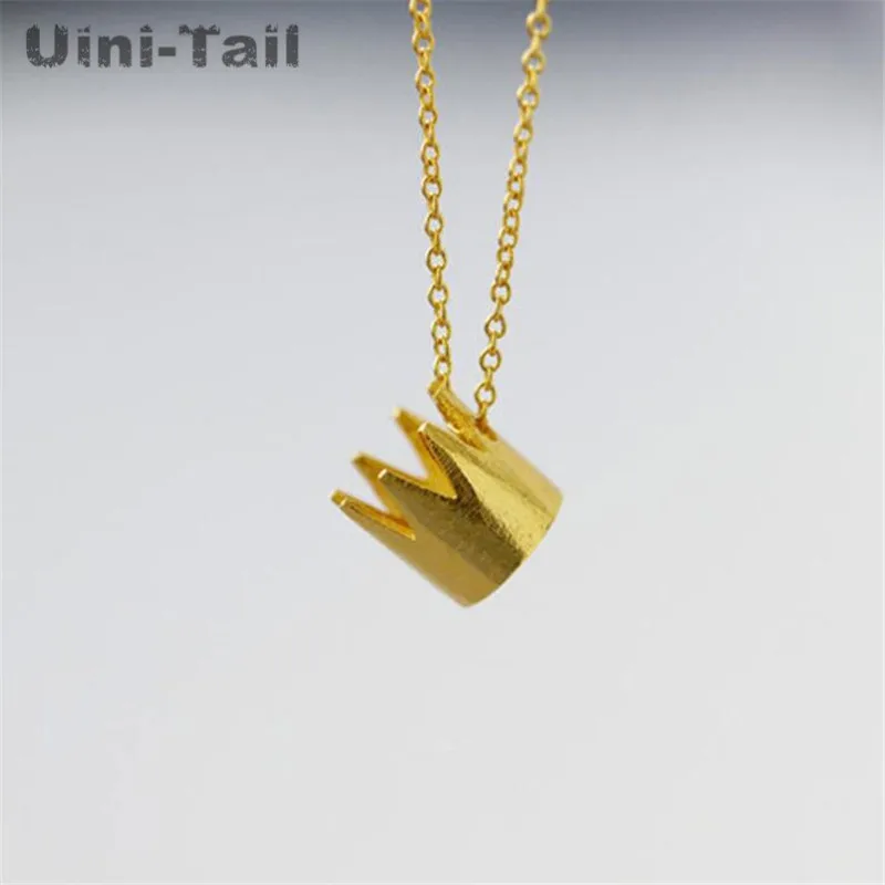 Горячая 925 стерлингового серебра дизайнер маленькая корона ожерелье матовый сплошной ключицы цепи дамы ручной небольшой высокое качество - Окраска металла: Золотой цвет