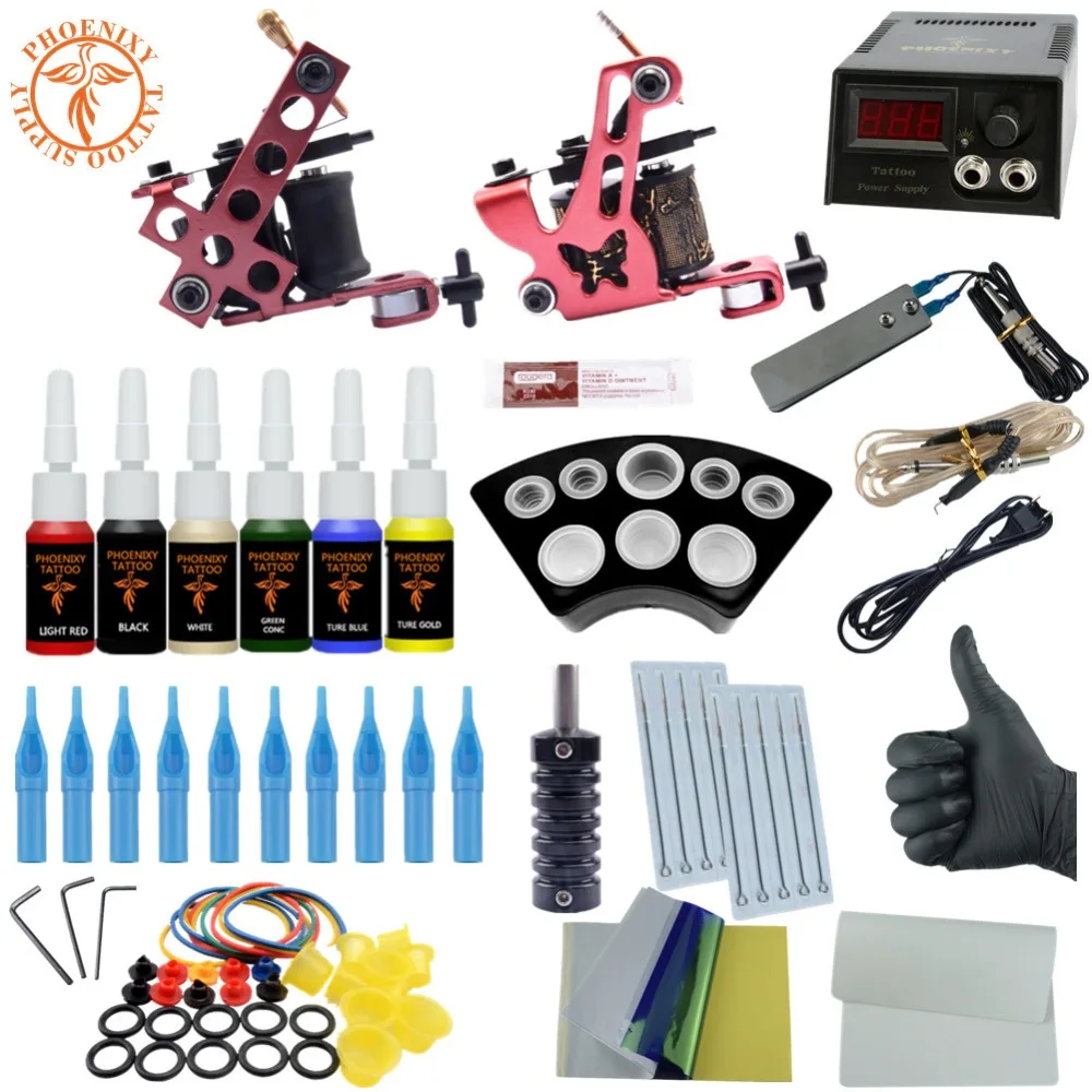 Completed Tattoo Kit 6 Color Tattoo Ink Set 2 Machines Set Black Power