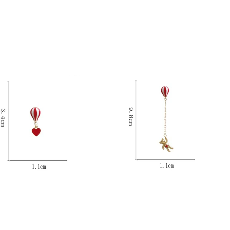 Асимметричные Длинные серьги-клипсы в виде красного сердца, без пирсинга, милые Мультяшные серьги-клипсы с изображением медведя, воздушного шара, без отверстий
