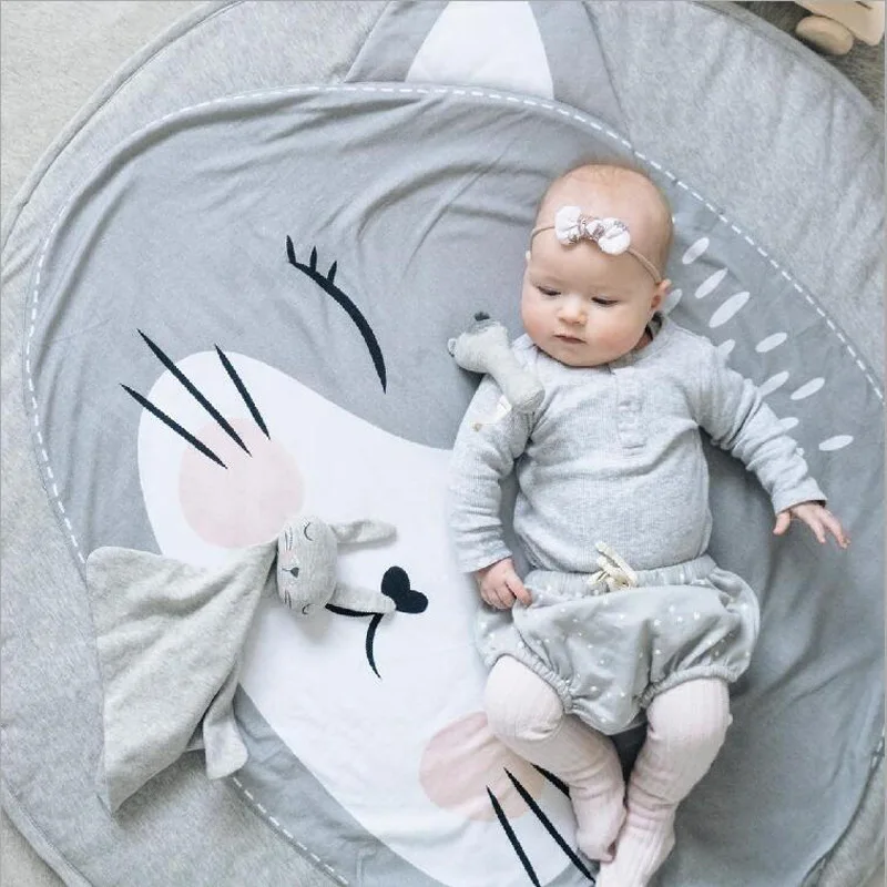 

90CM Kids Play Game Mats Cotton Animals Round Carpet Rugs Newborn Bedding Floor Crawling Rug Blanket Baby Room Decor Pad