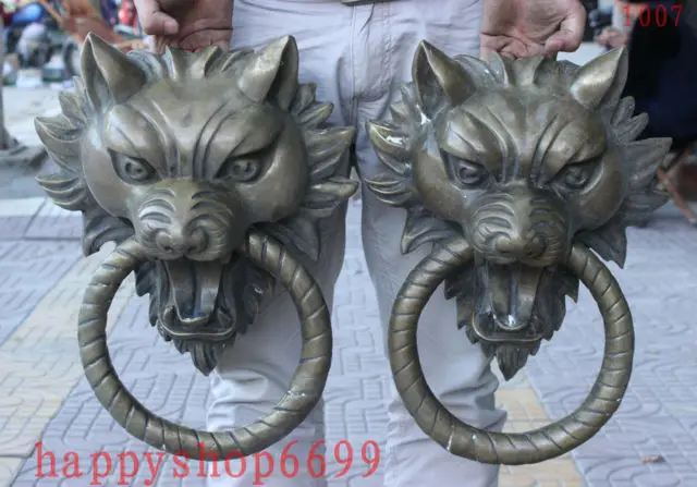 Chinese Old 17 Chinese Bronze Guardian Foo Fu Dog Lion Head Wolf