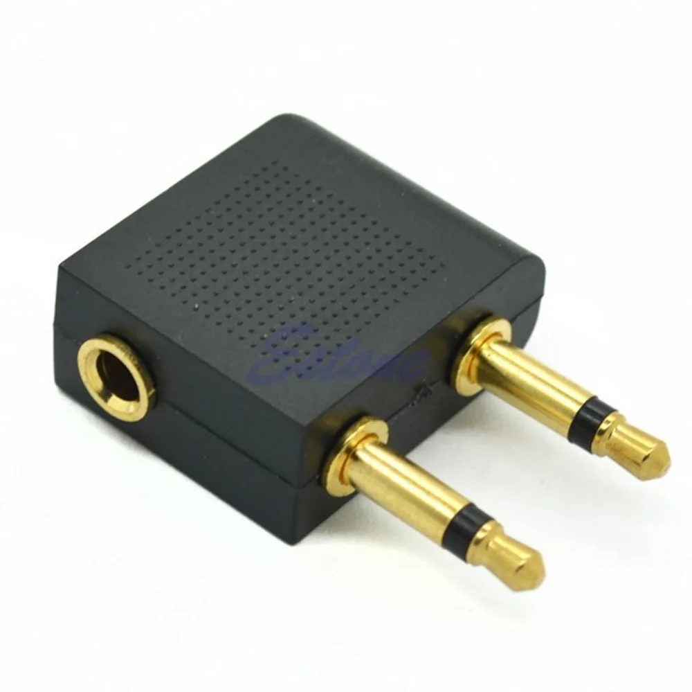 3PCS 3.5mm to 2x3.5mm Airplane Travel Headphone Earphone Jack Audio