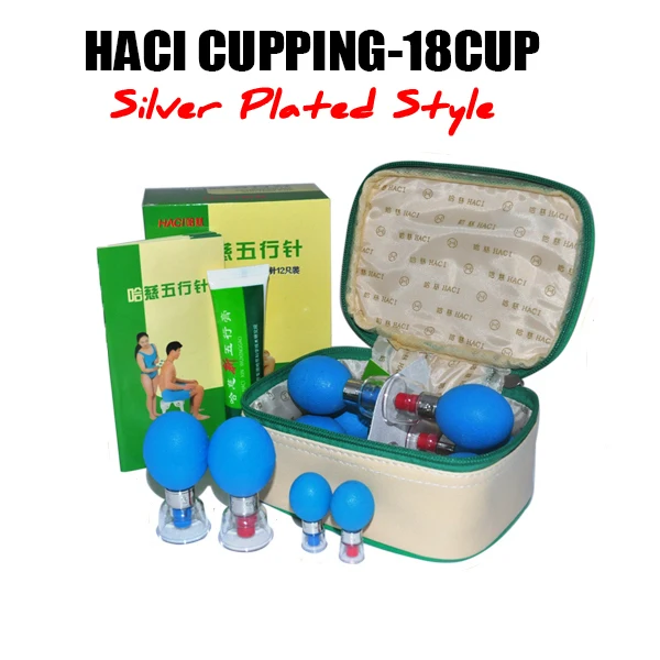 

New Type HACI Magnetic Acupressure Suction Cupping Set -18 Cups Chinese Vacuum Cupping set Massage Therapy SILVER Plated -18