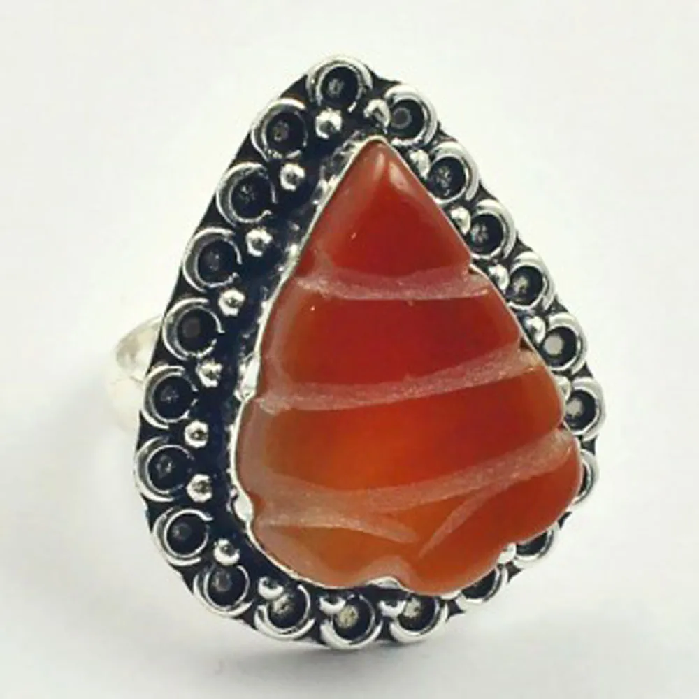 

Carved Leaf Ring Silver Overlay over Copper, USA Size 7.5 , R3400